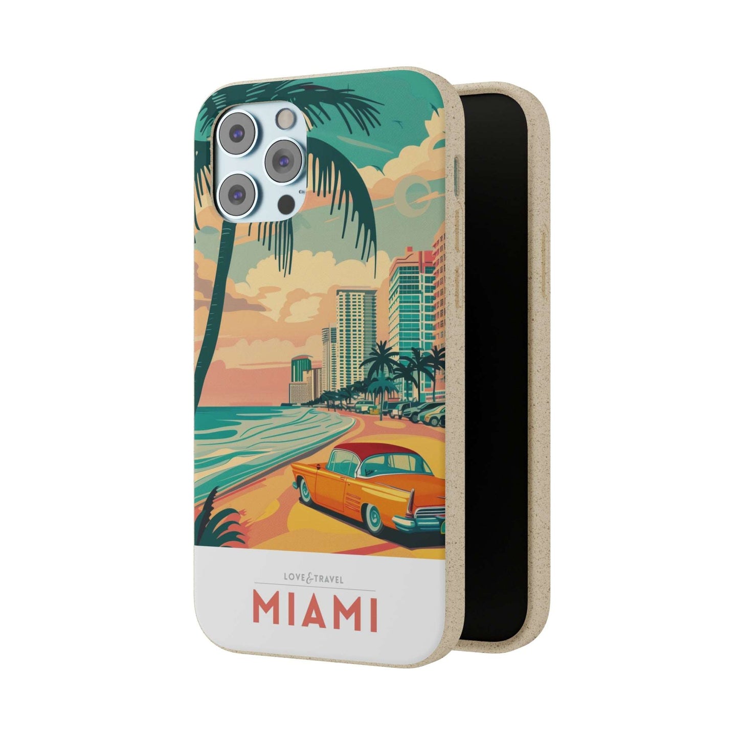 Eco-friendly Miami-themed phone case made from bamboo fiber