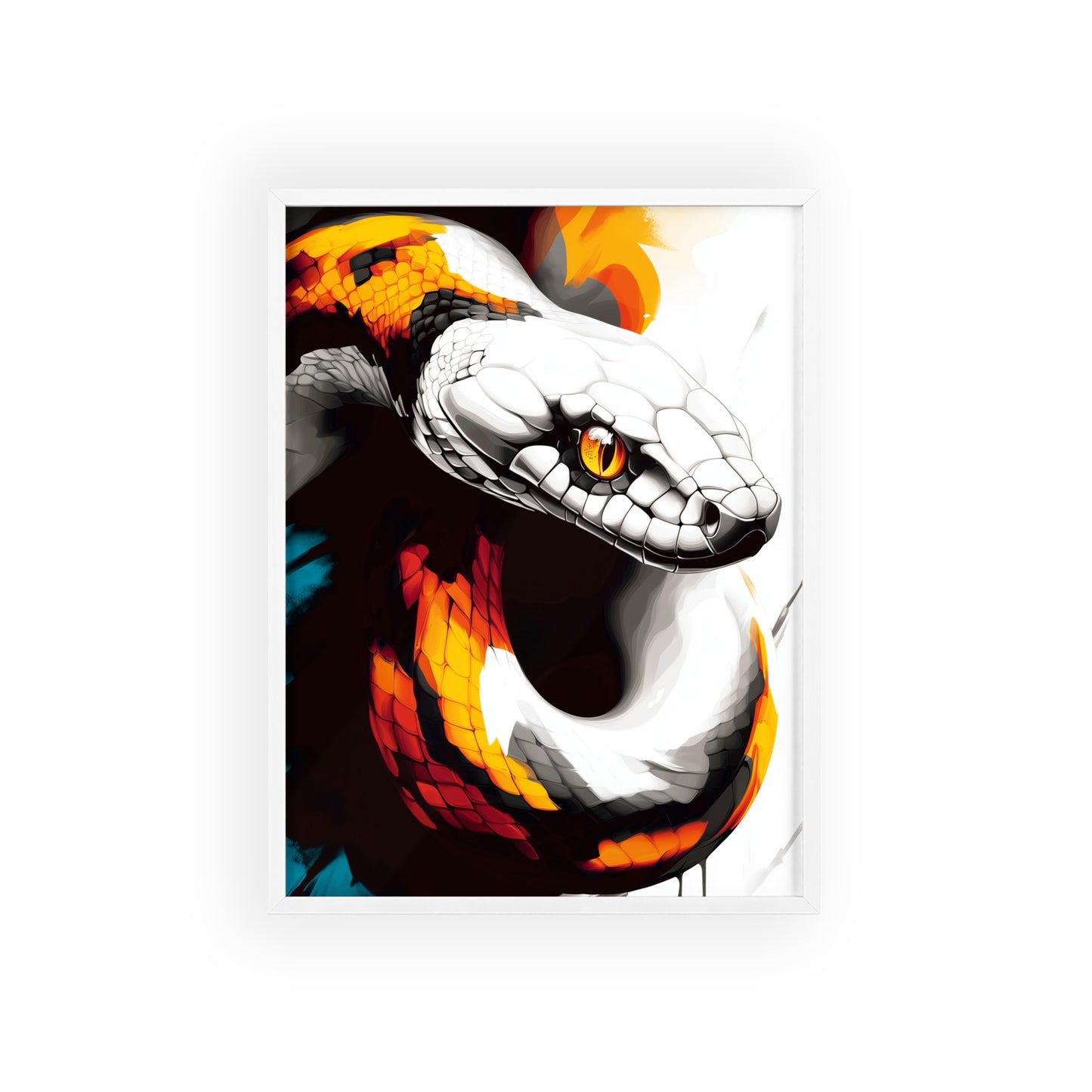 Framed Mystical Pop poster featuring a bold and colorful digital illustration of a coiled viper.