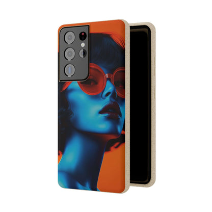 Roma Modern Global Portrait phone case with a young woman, biodegradable, eco-friendly, and wireless charging compatible.