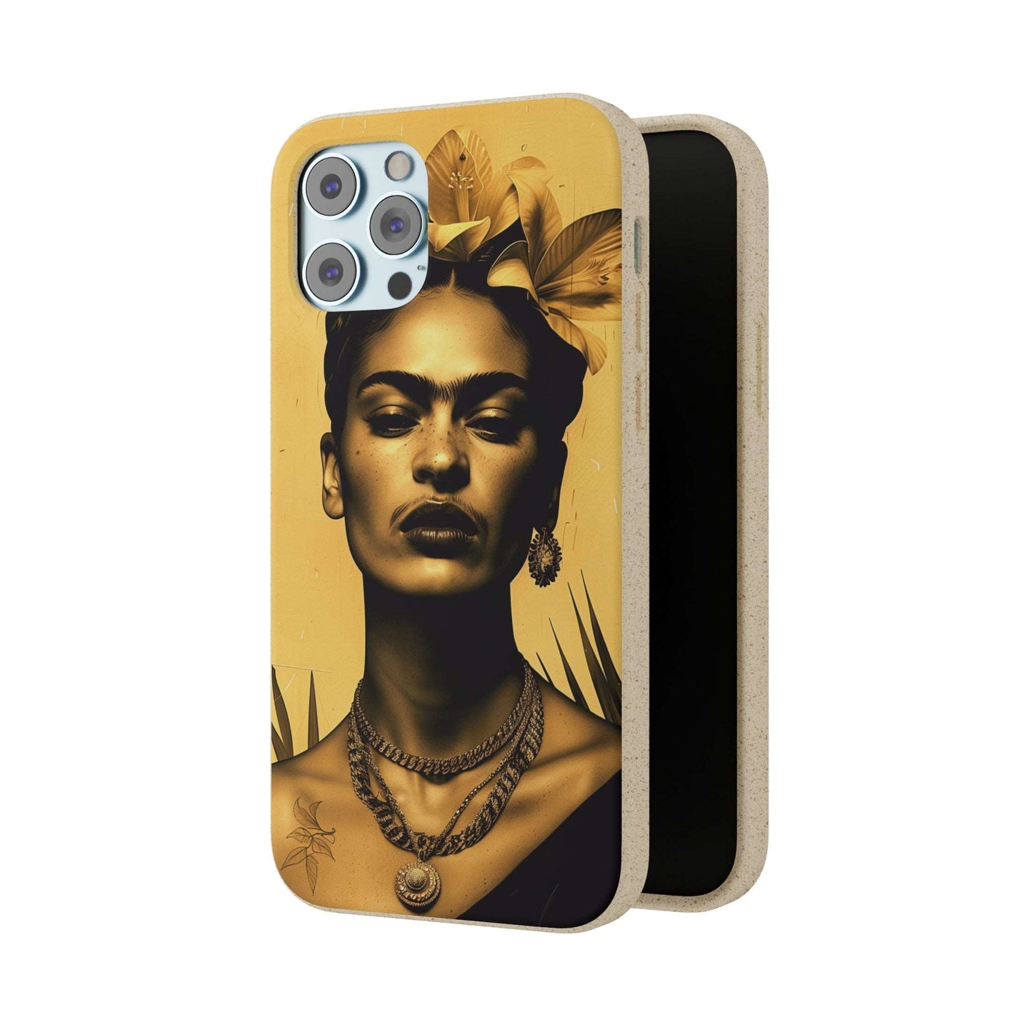 Biodegradable phone case with Frida Kahlo-inspired artwork in Coyoacan.