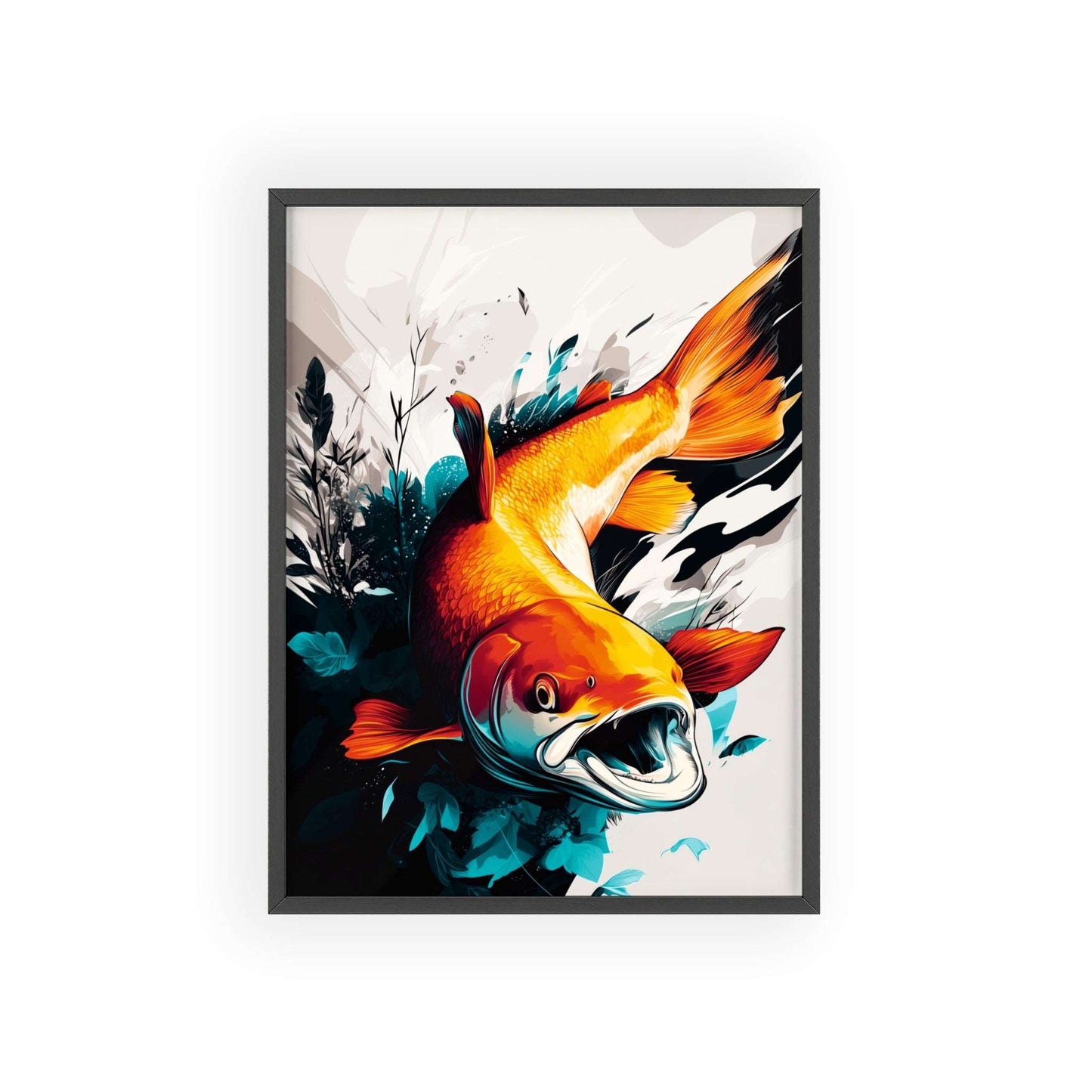 Framed Mystical Pop poster depicting a colorful digital illustration of a salmon in mid-leap.