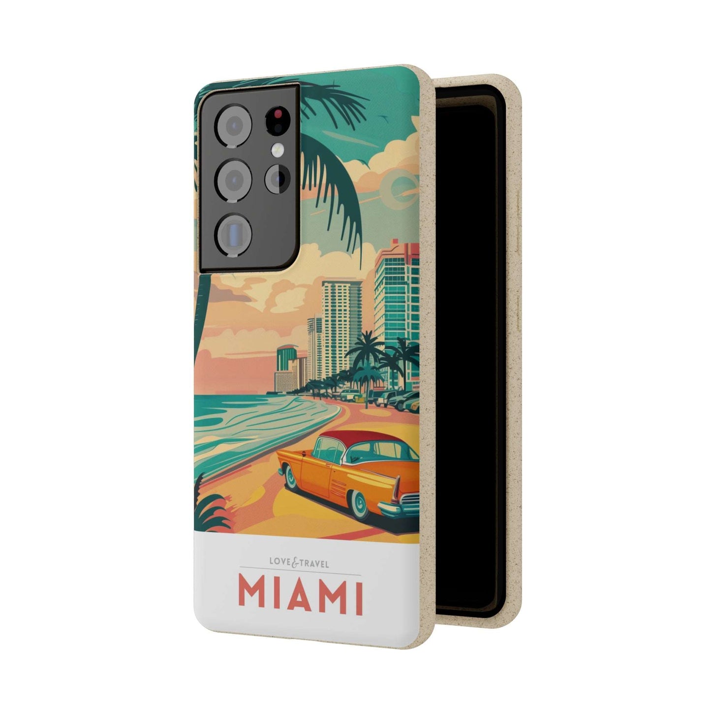 Eco-friendly Miami-themed phone case made from bamboo fiber