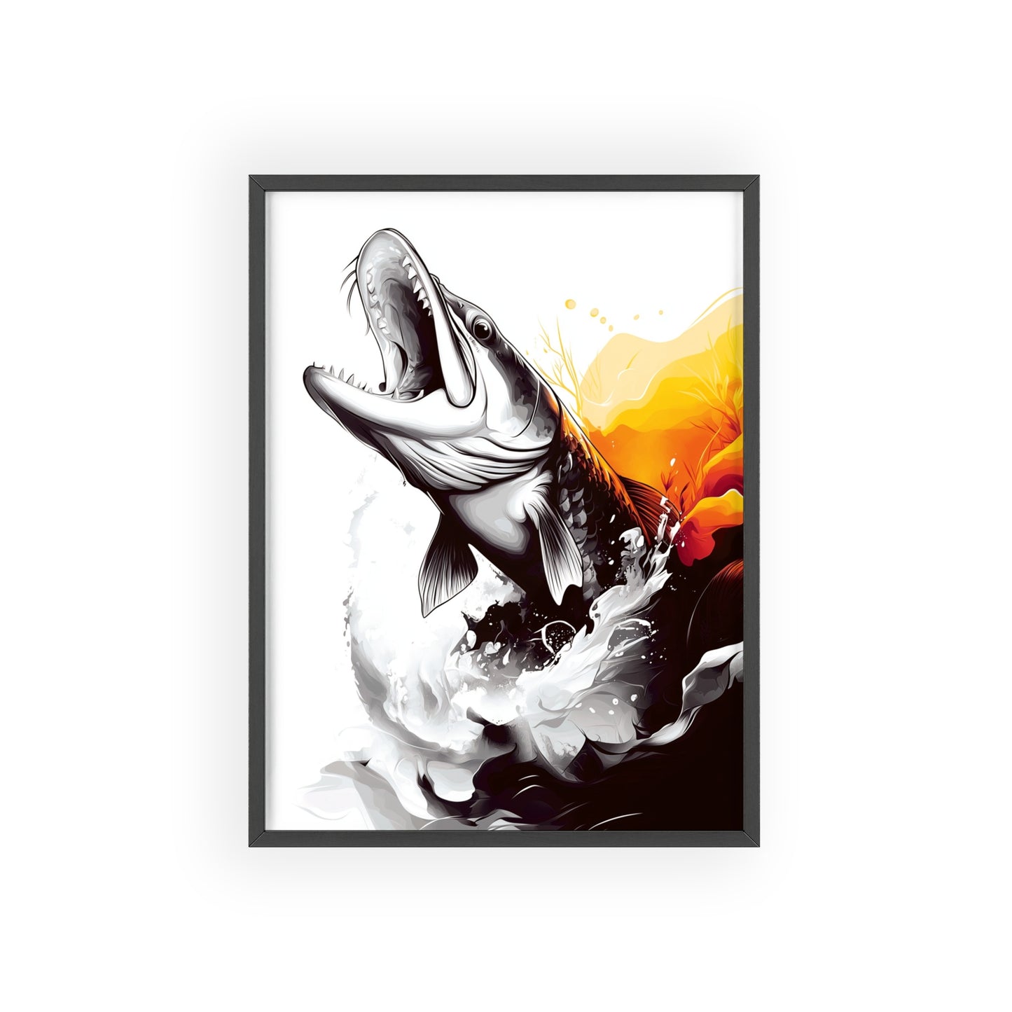 Framed Mystical Pop poster depicting a bold, colorful digital illustration of a pike in vibrant vector art.