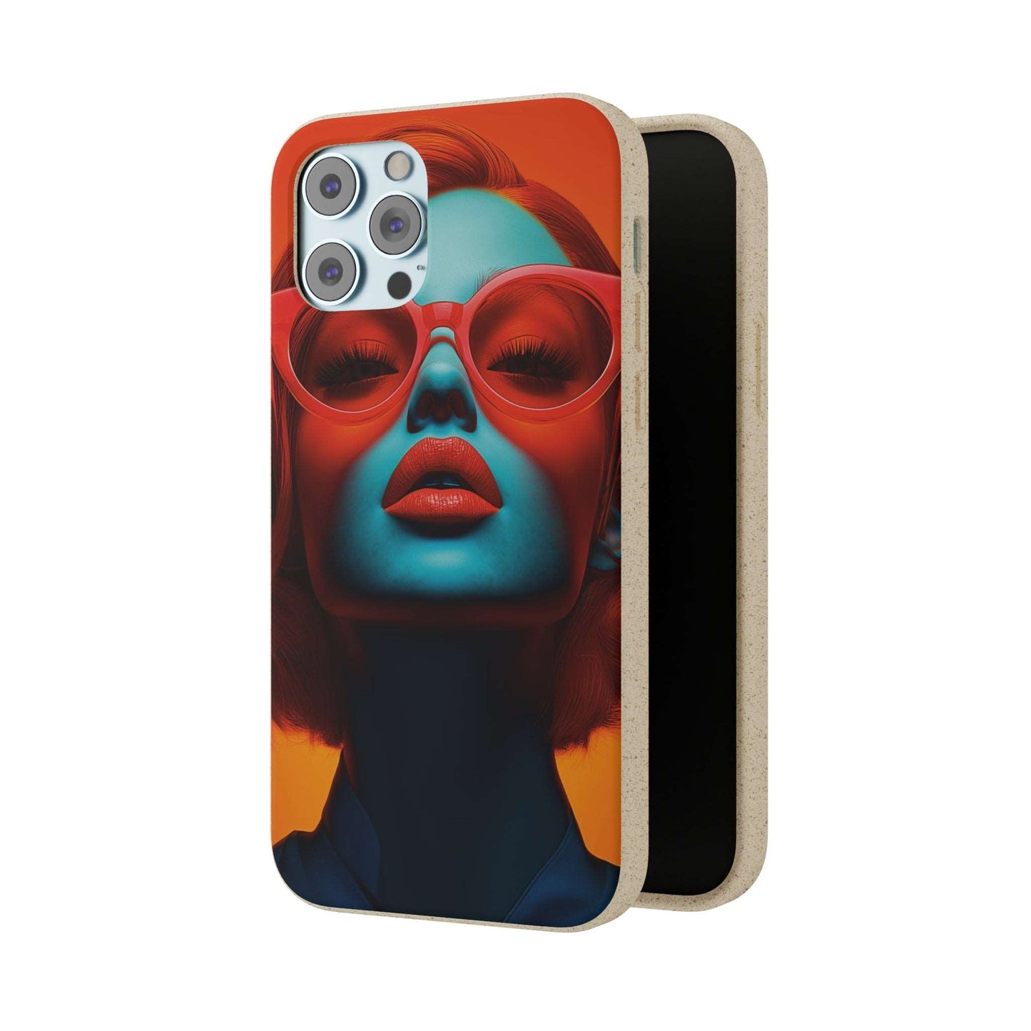 Paris Modern Global Portrait phone case with a ginger-haired woman, biodegradable, eco-friendly, and wireless charging compatible.