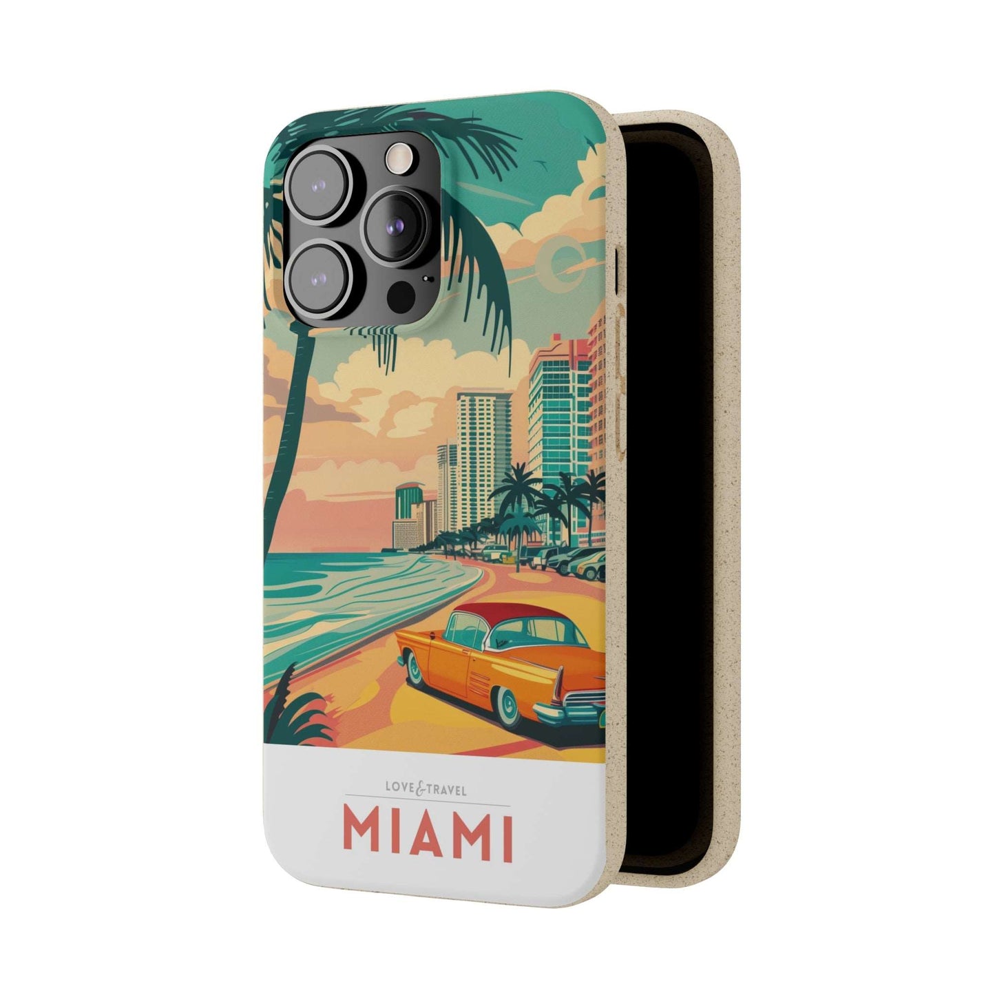 Eco-friendly Miami-themed phone case made from bamboo fiber