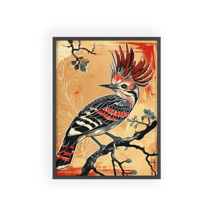 woodpecker poster, bird art, vibrant print, nature decor, wildlife illustration, red crest, birdwatching, wall art, decorative background, nature lovers