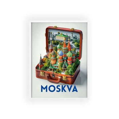 Elegant Moscow in a Suitcase travel poster featuring iconic landmarks, inspiring wanderlust and a love for timeless travel.