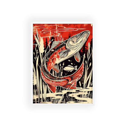 This original wall art, featuring a striking portrayal of the pike fish, adds a touch of edgy elegance to your modern home decor