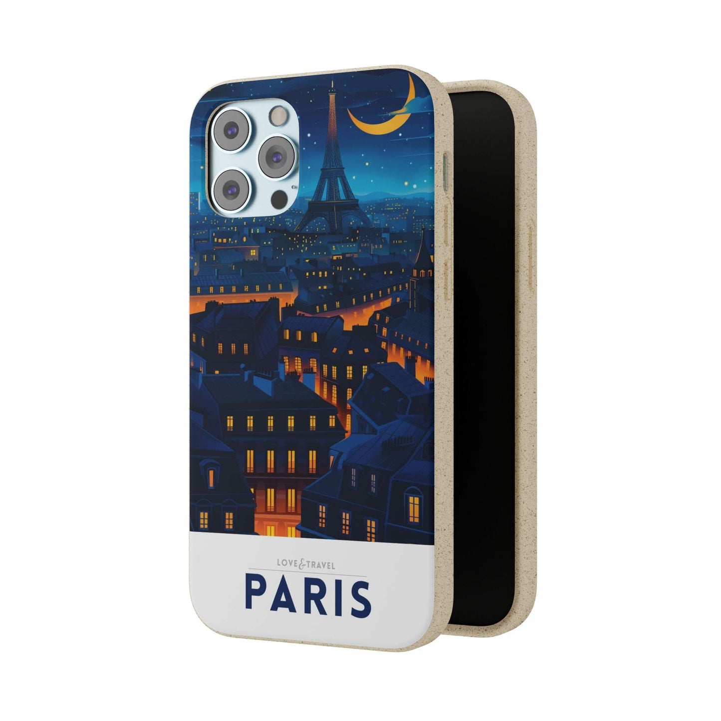 Eco-friendly Paris-themed phone case made from bamboo fiber