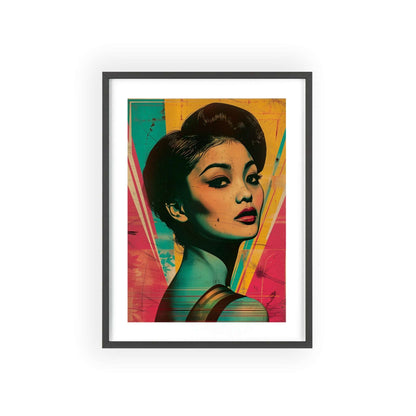 Pop art portrait of an iconic Indochinese woman from the Global Glamour collection, enhancing home decor with bold, vibrant design and chic aesthetic