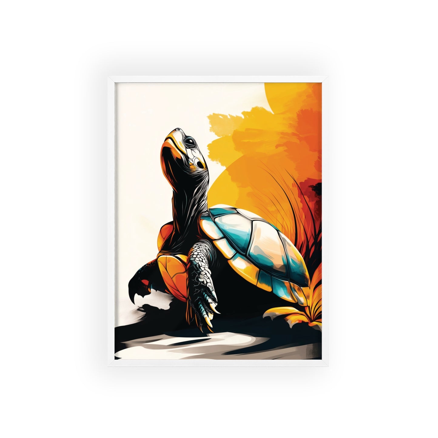 Framed Mystical Pop poster featuring a colorful, bold digital illustration of a turtle in motion.