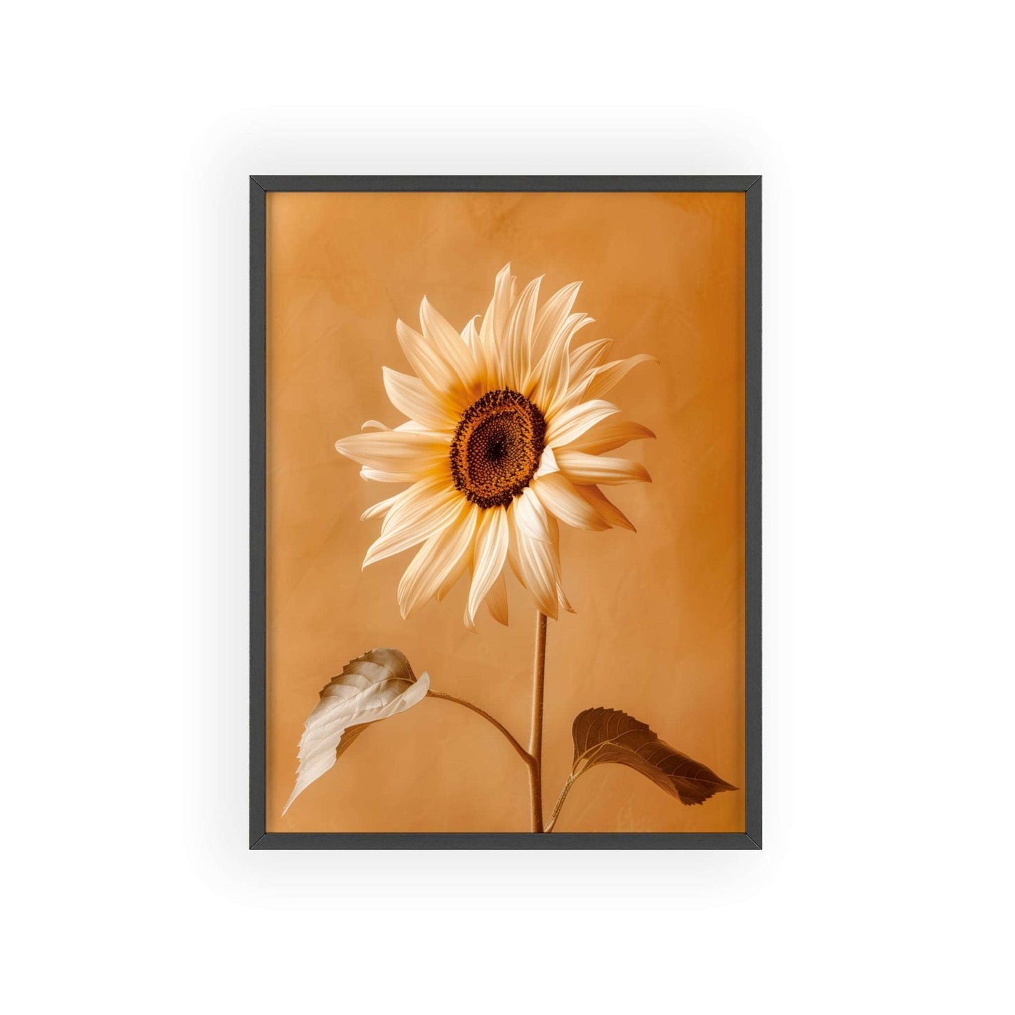 Vintage-style framed poster featuring vibrant sunflower blooms in rich, warm colors