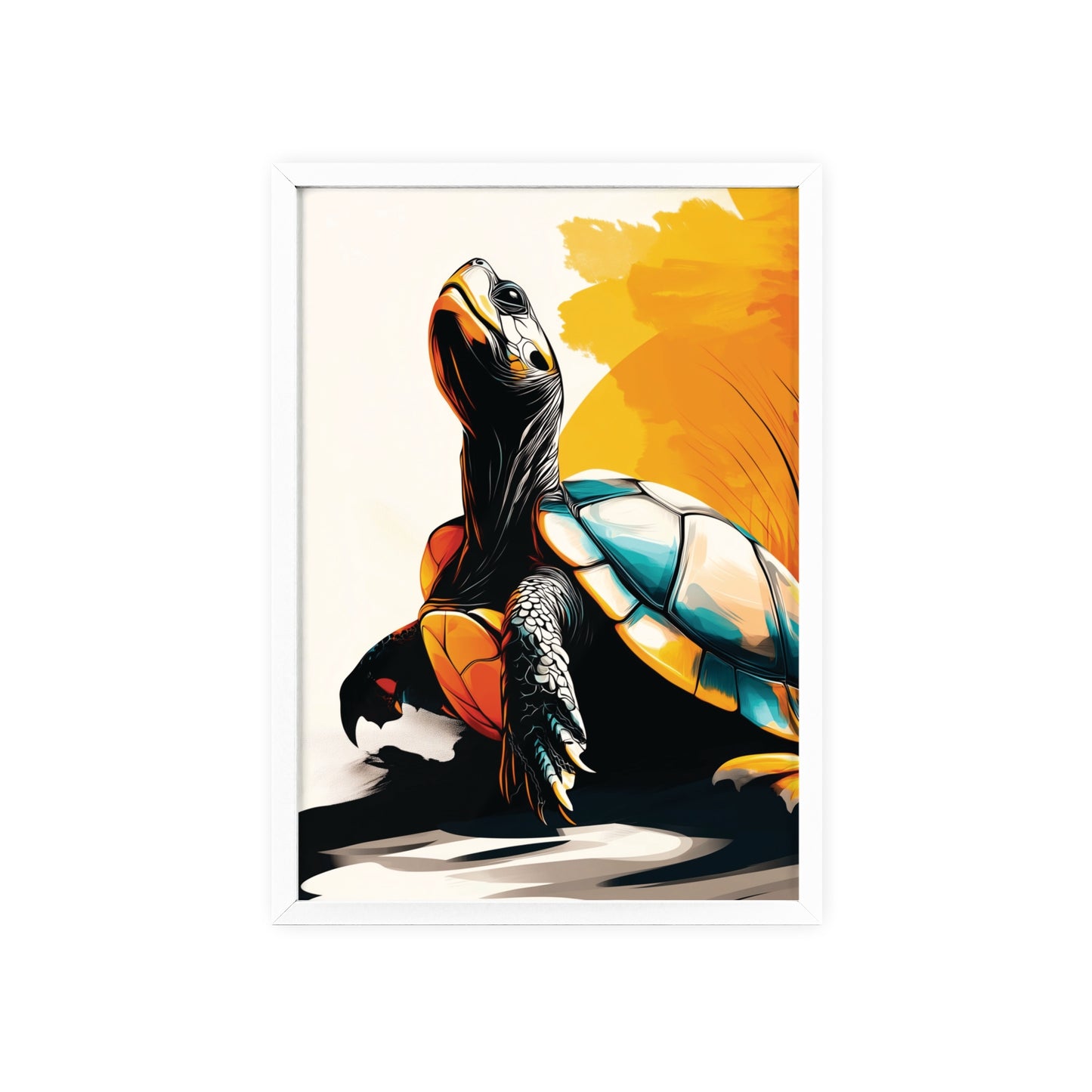 Framed Mystical Pop poster featuring a colorful, bold digital illustration of a turtle in motion.