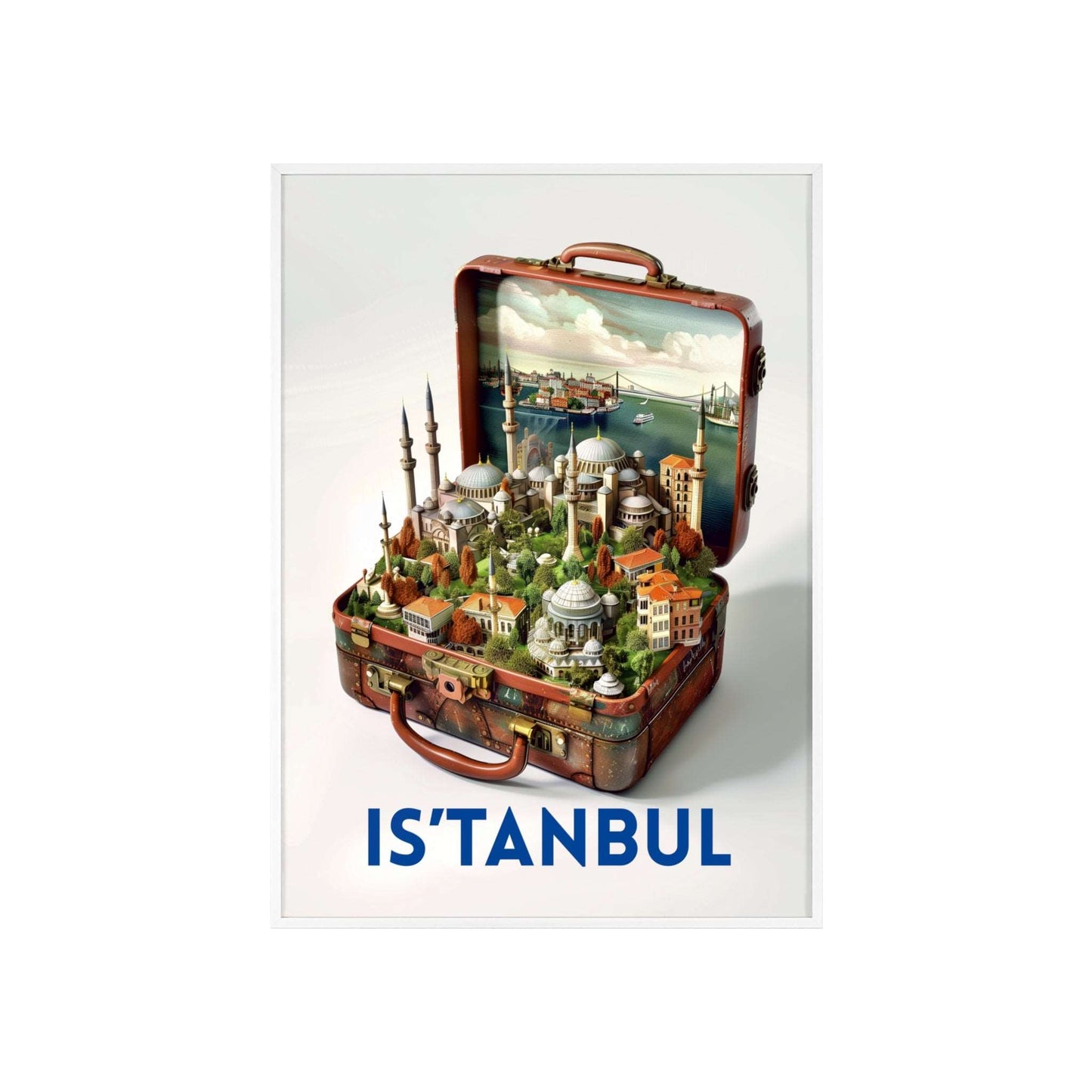 Elegant Istanbul in a Suitcase travel poster featuring iconic landmarks, inspiring wanderlust and a love for timeless travel