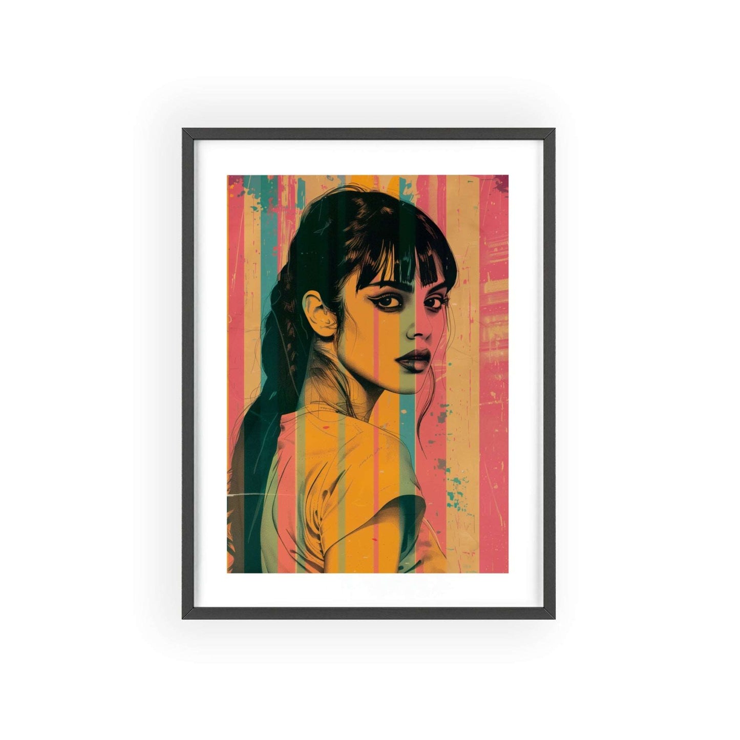 Pop art poster featuring a Mediterranean woman's beauty for modern home decor.