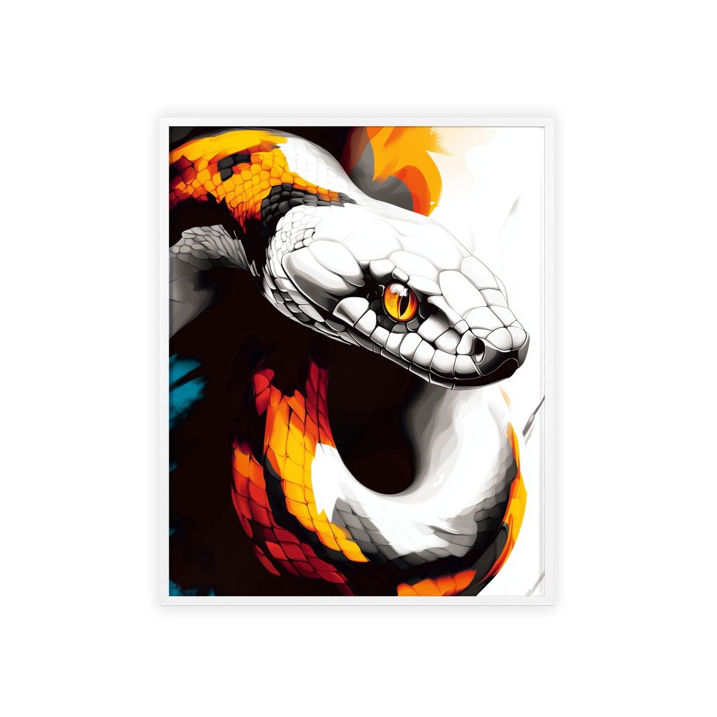 Framed Mystical Pop poster featuring a bold and colorful digital illustration of a coiled viper.