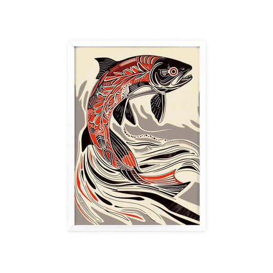This original wall art, featuring a stunning portrayal of the salmon, injects your modern home decor with a touch of the extraordinary