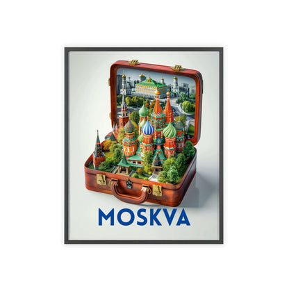 Elegant Moscow in a Suitcase travel poster featuring iconic landmarks, inspiring wanderlust and a love for timeless travel.