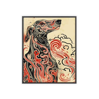 dog poster, animal art, bold design, black and red, wildlife decor, intricate patterns, majestic dog, nature illustration, wall art, dynamic artwork