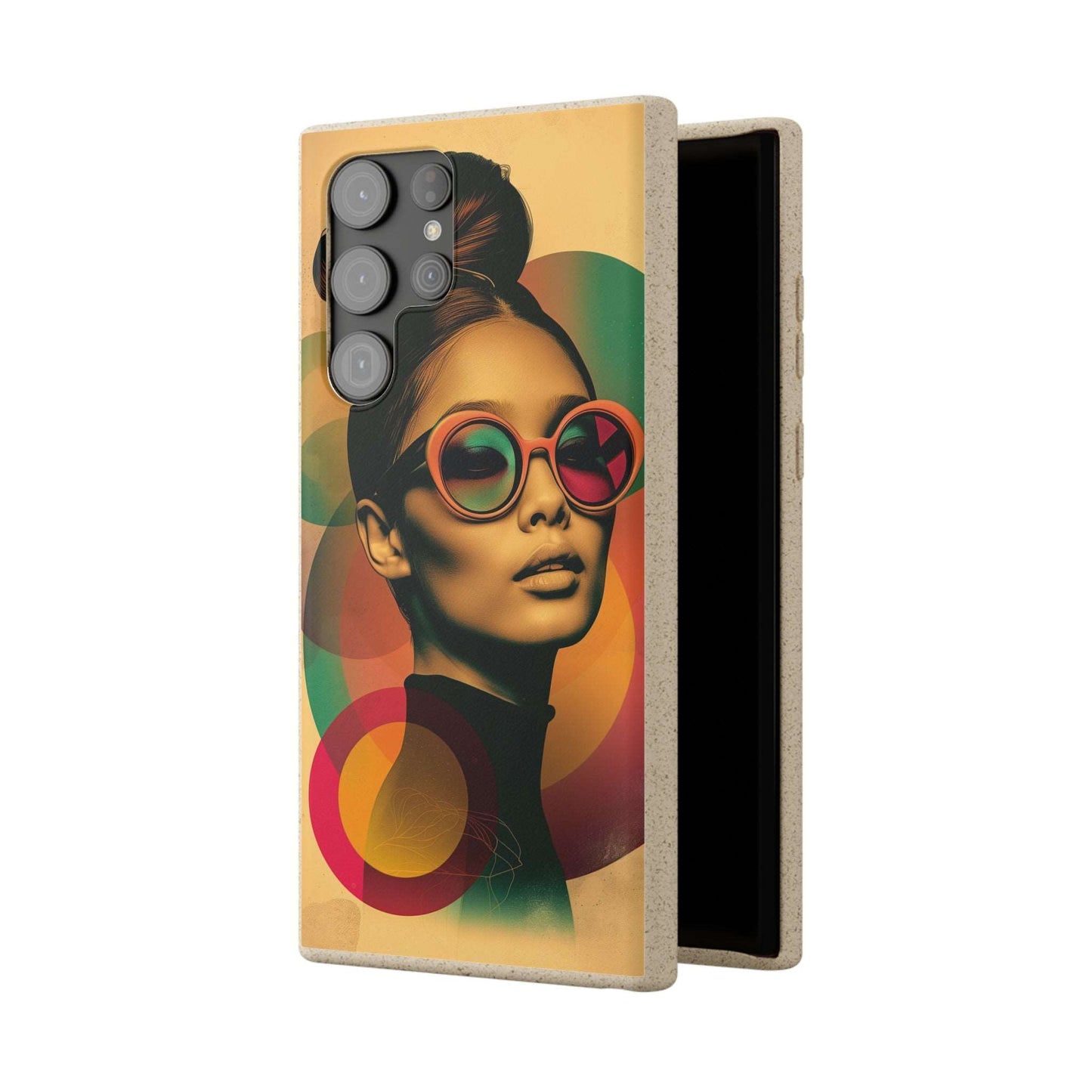 Eco-friendly Beijing-themed phone case with a retro portrait design and biodegradable materials, compatible with iPhone and Samsung.