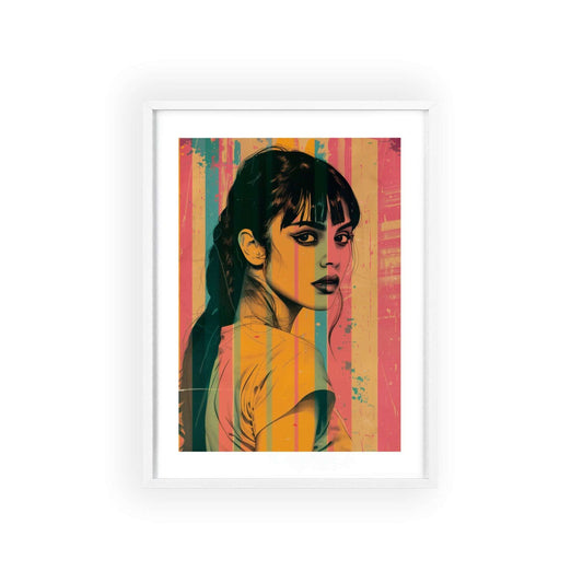 Pop art poster featuring a Mediterranean woman's beauty for modern home decor.