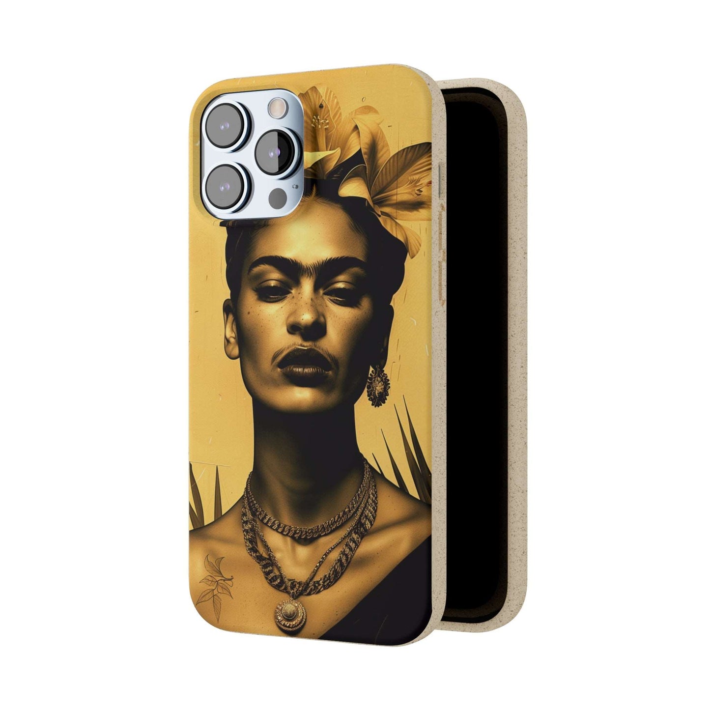 Biodegradable phone case with Frida Kahlo-inspired artwork in Coyoacan.