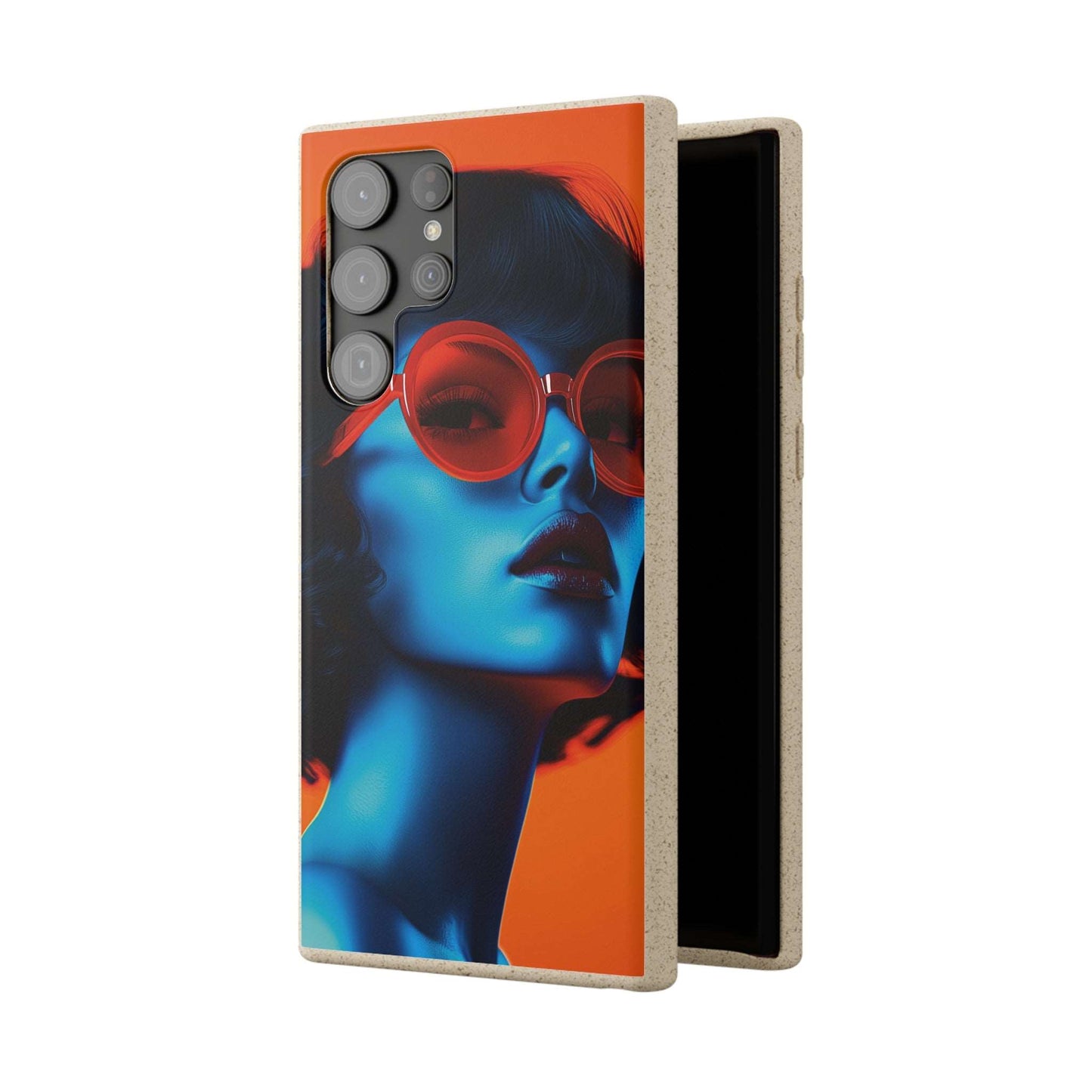 Roma Modern Global Portrait phone case with a young woman, biodegradable, eco-friendly, and wireless charging compatible.