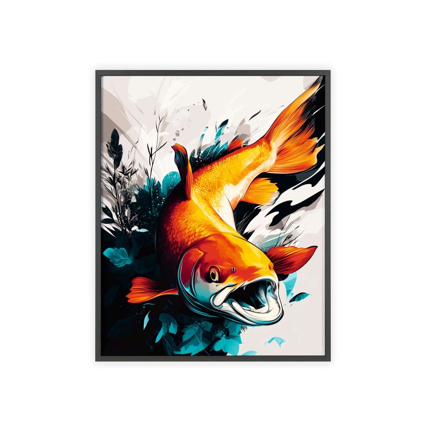 Framed Mystical Pop poster depicting a colorful digital illustration of a salmon in mid-leap.