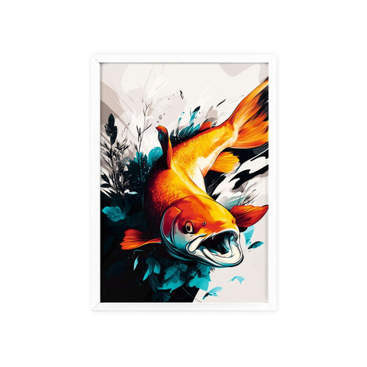 Framed Mystical Pop poster depicting a colorful digital illustration of a salmon in mid-leap.