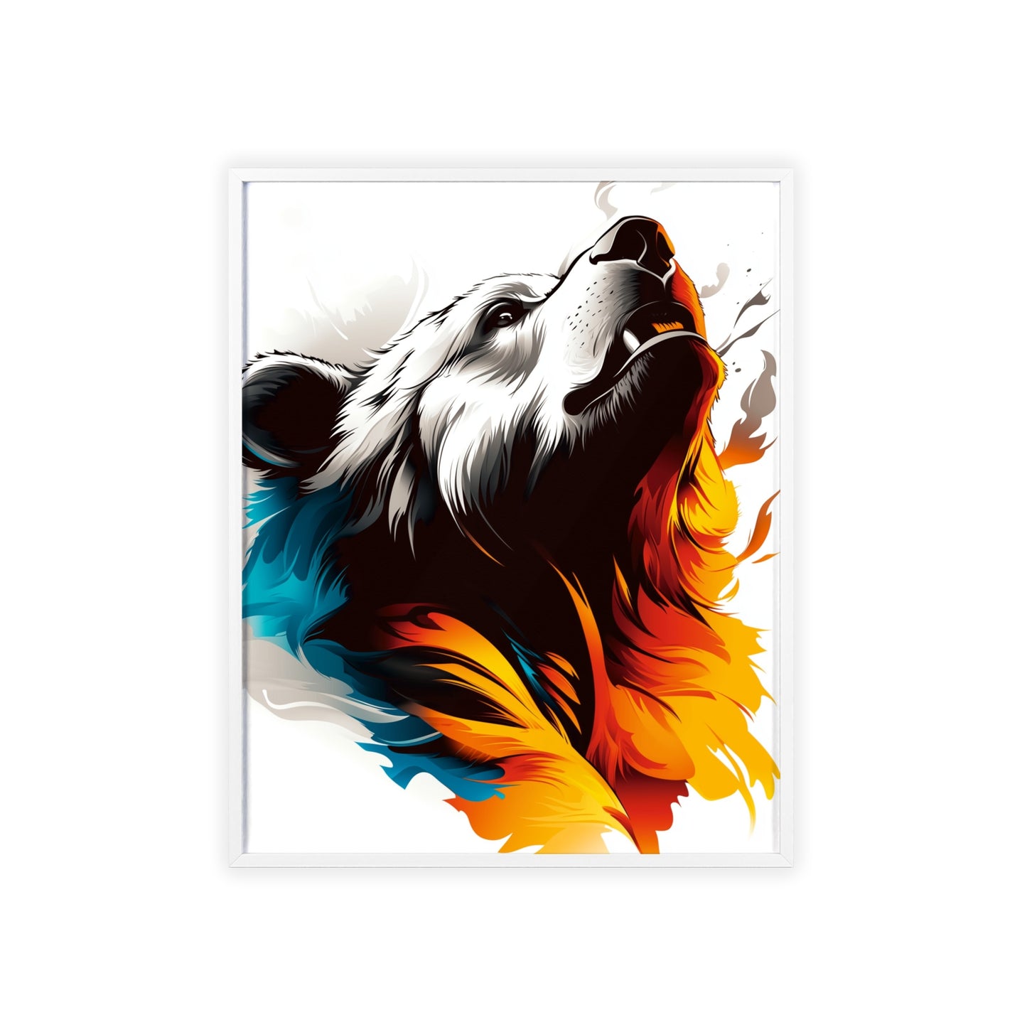 Colorful pop art-style poster of a bear with geometric shapes and vibrant hues from the Mystical Beasts Collection