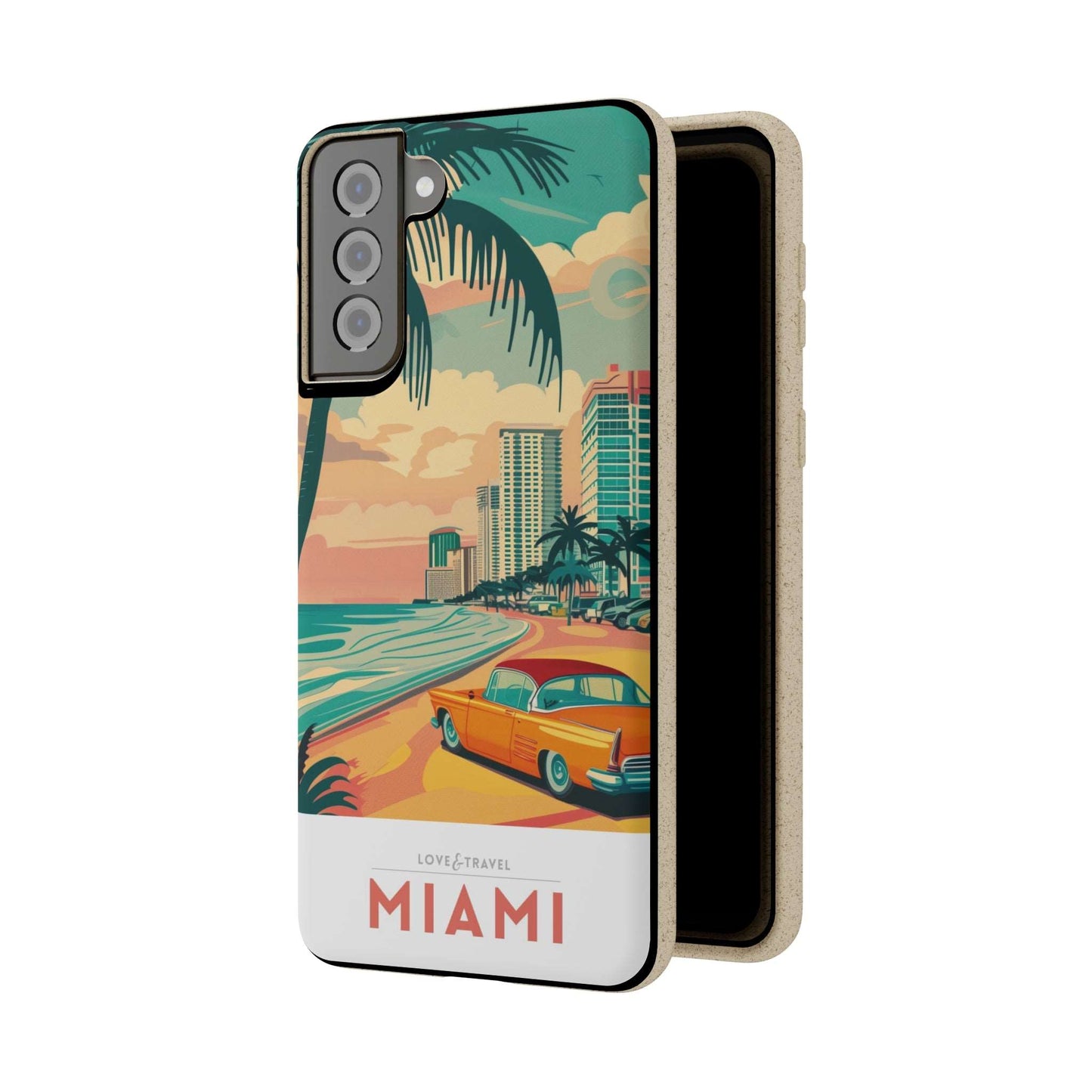 Eco-friendly Miami-themed phone case made from bamboo fiber