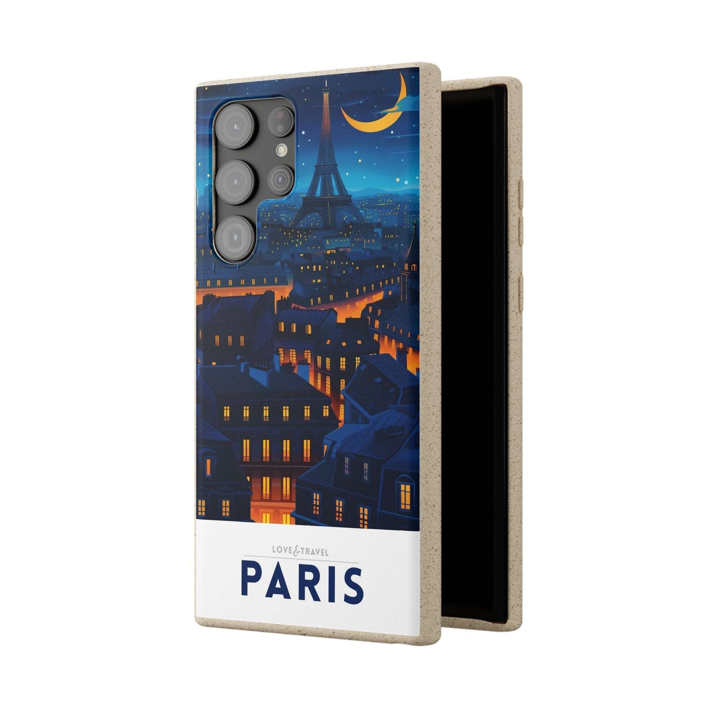 Eco-friendly Paris-themed phone case made from bamboo fiber