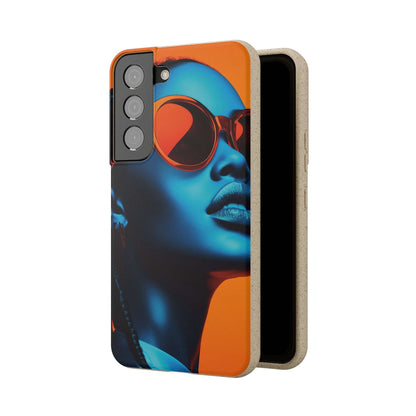 Habana Modern Global Portrait phone case featuring a radiant Black woman, biodegradable, eco-friendly, and wireless charging compatible.