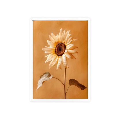 Vintage-style framed poster featuring vibrant sunflower blooms in rich, warm colors