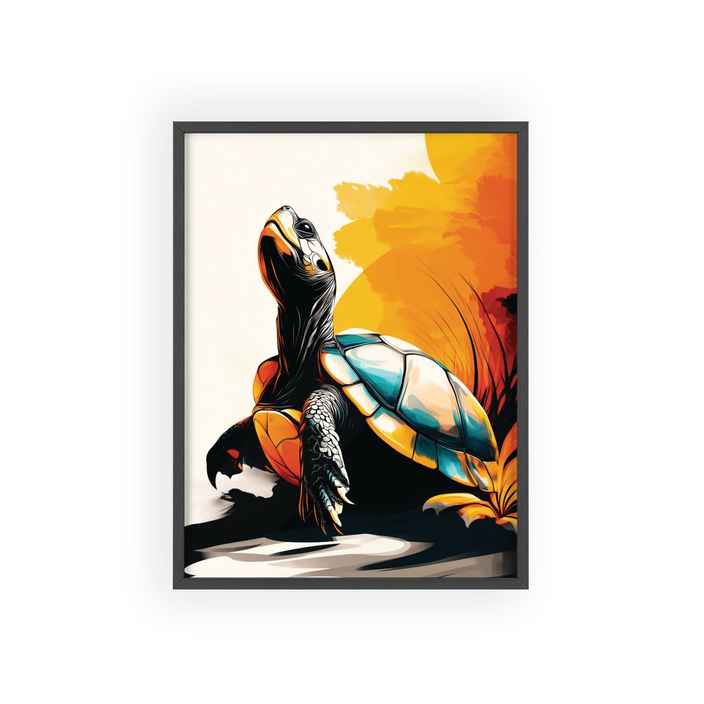 Framed Mystical Pop poster featuring a colorful, bold digital illustration of a turtle in motion.