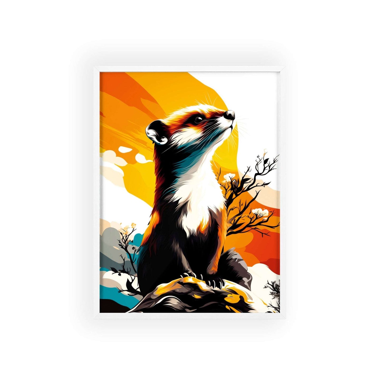 Framed Mystical Pop poster featuring a bold and colorful digital illustration of a weasel in motion.