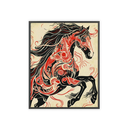 wild horse poster, animal art, bold design, black and red, wildlife decor, intricate patterns, majestic horse, nature illustration, wall art, dynamic artwork