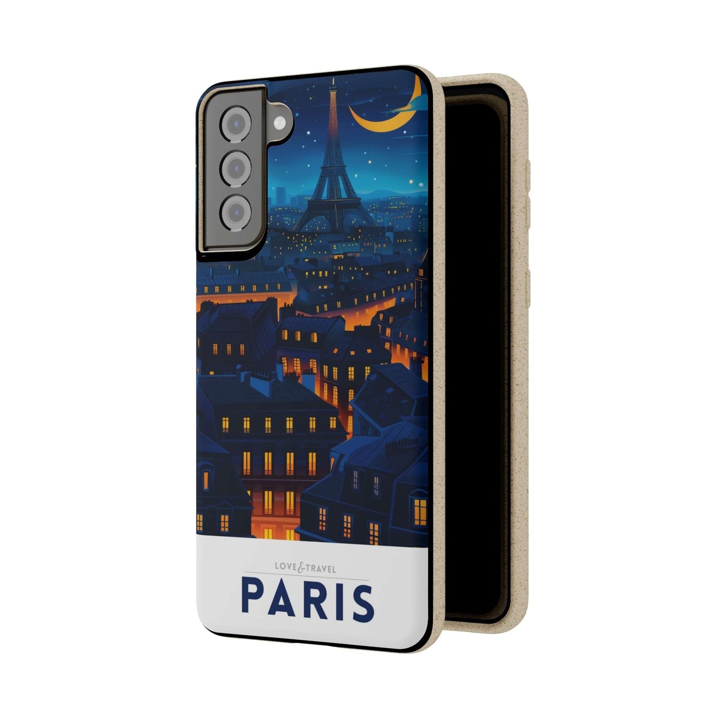 Eco-friendly Paris-themed phone case made from bamboo fiber