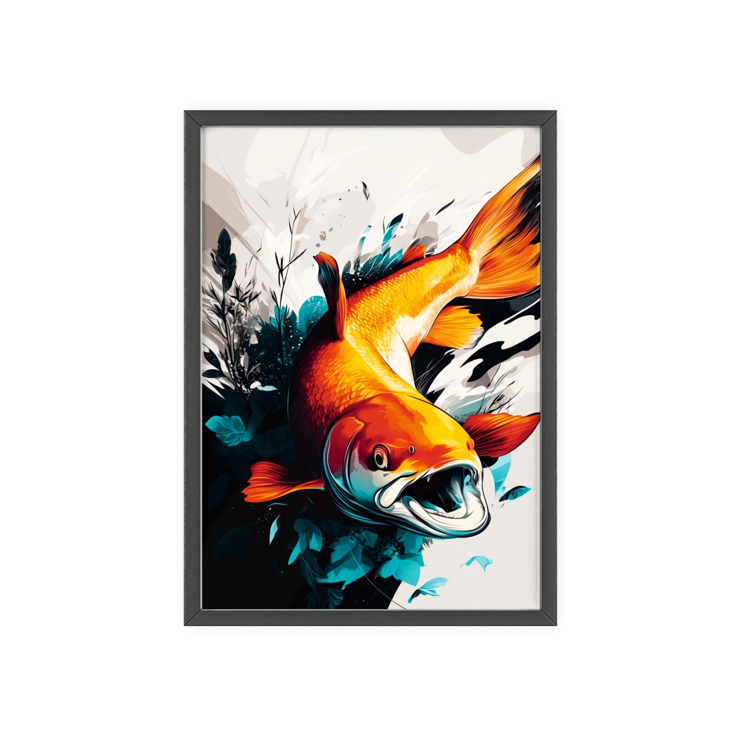 Framed Mystical Pop poster depicting a colorful digital illustration of a salmon in mid-leap.