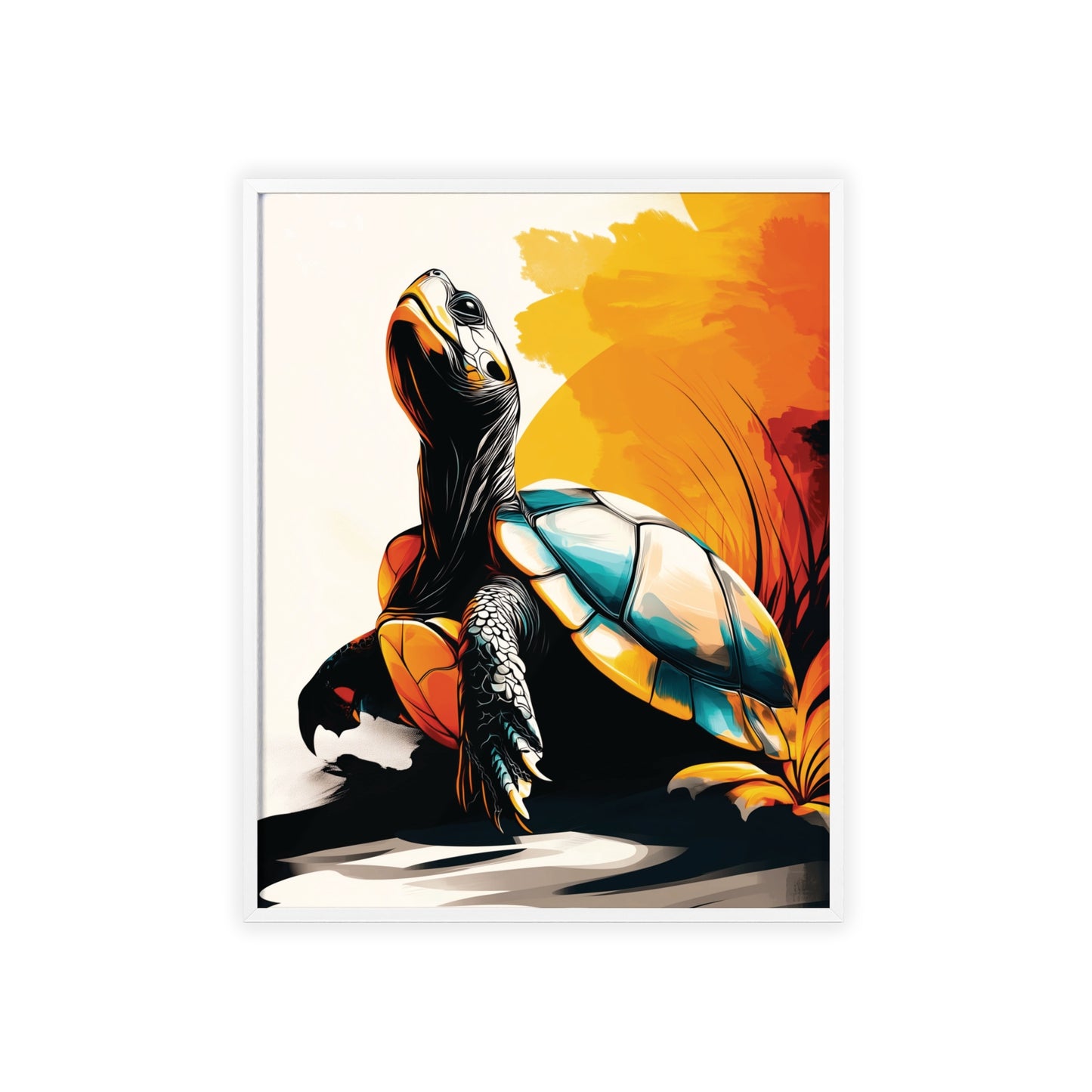 Framed Mystical Pop poster featuring a colorful, bold digital illustration of a turtle in motion.