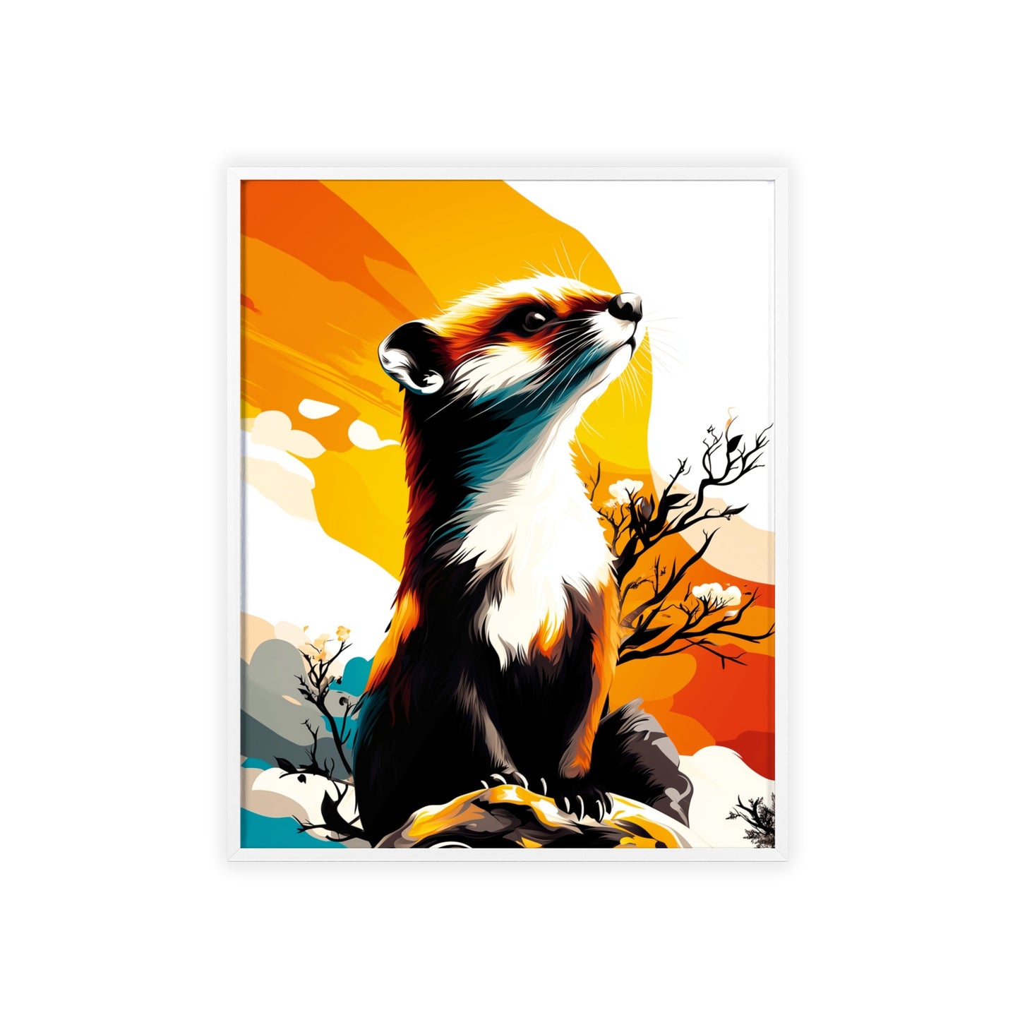 Framed Mystical Pop poster featuring a bold and colorful digital illustration of a weasel in motion.