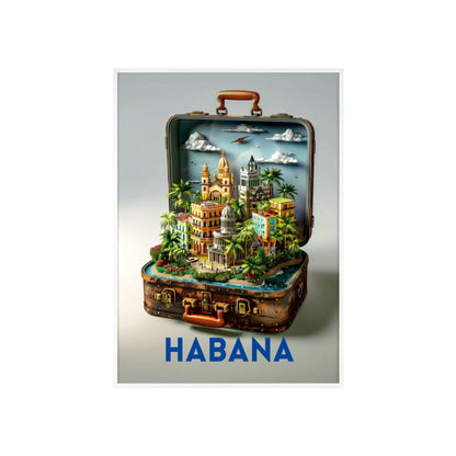 Vibrant Havana in a Suitcase travel poster featuring iconic landmarks, inspiring wanderlust and a love for timeless travel