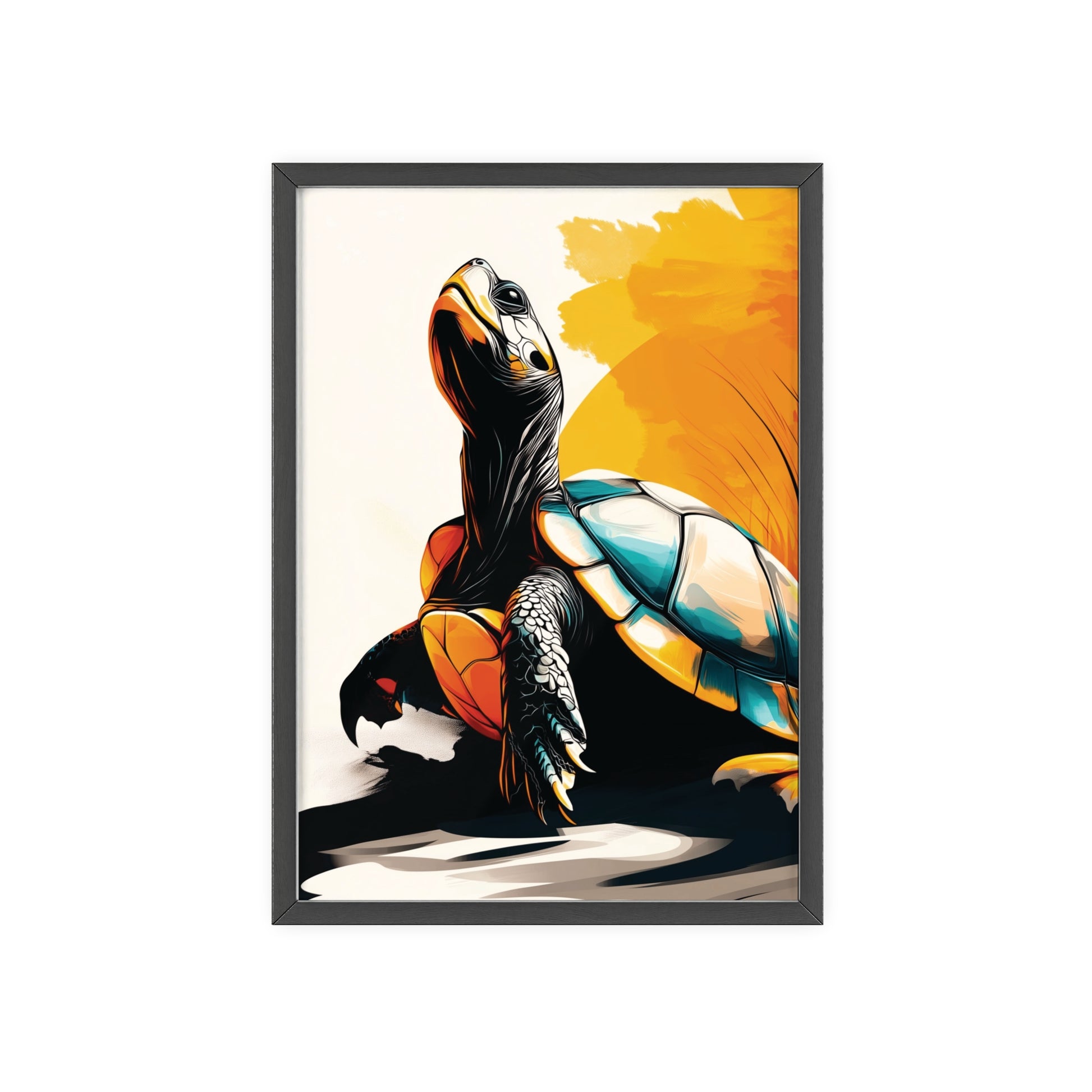 Framed Mystical Pop poster featuring a colorful, bold digital illustration of a turtle in motion.