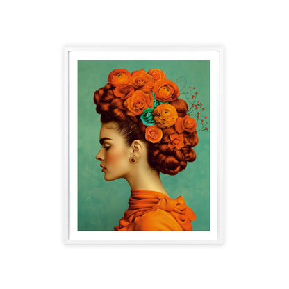 Frida Kahlo Portrait - Modern Diva with Orange and Aqua Background