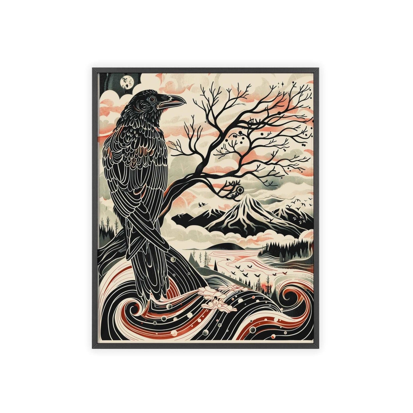 crow poster, bird art, vibrant print, nature decor, wildlife illustration, birdwatching, wall art, decorative background, nature lovers