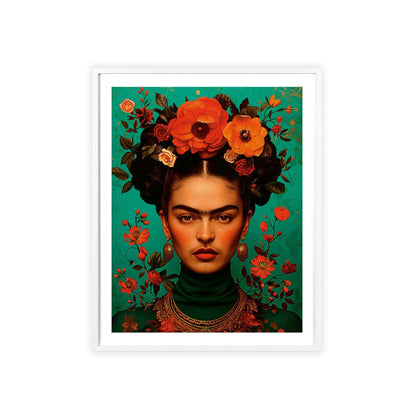 This "Kahlo is Kool" Frida Kahlo portrait poster, featuring a stunning aquamarine palette and a captivating design