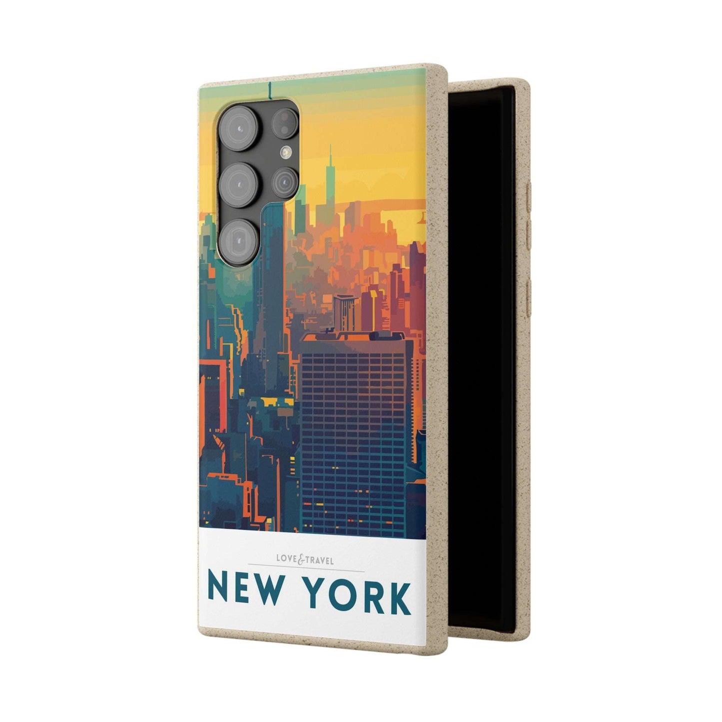 Eco-friendly New York-themed phone case made from bamboo fiber