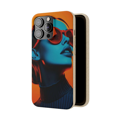 Madrid Modern Global Portrait phone case with a young woman, biodegradable, eco-friendly, and wireless charging compatible.