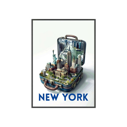 New York in a Suitcase. Elegant Travel Poster for Timeless Home Decor