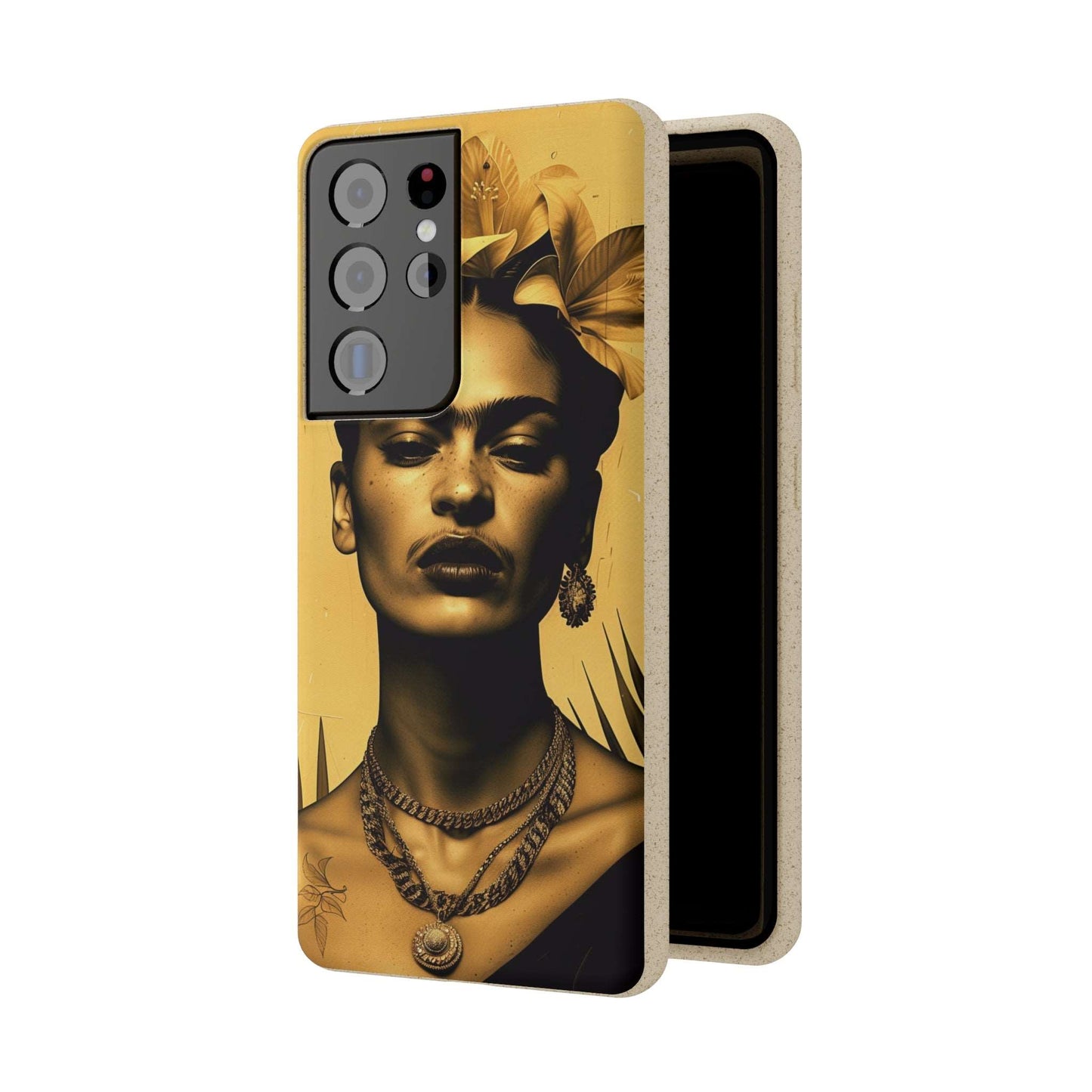 Biodegradable phone case with Frida Kahlo-inspired artwork in Coyoacan.